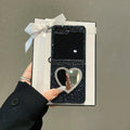 Compatible with Z Flip 8/7 FE/6/5/4/3 | Heart-Shaped Makeup Mirror Phone Case, Dazzling Starry Glitter for Folding Phone HNZ0013
