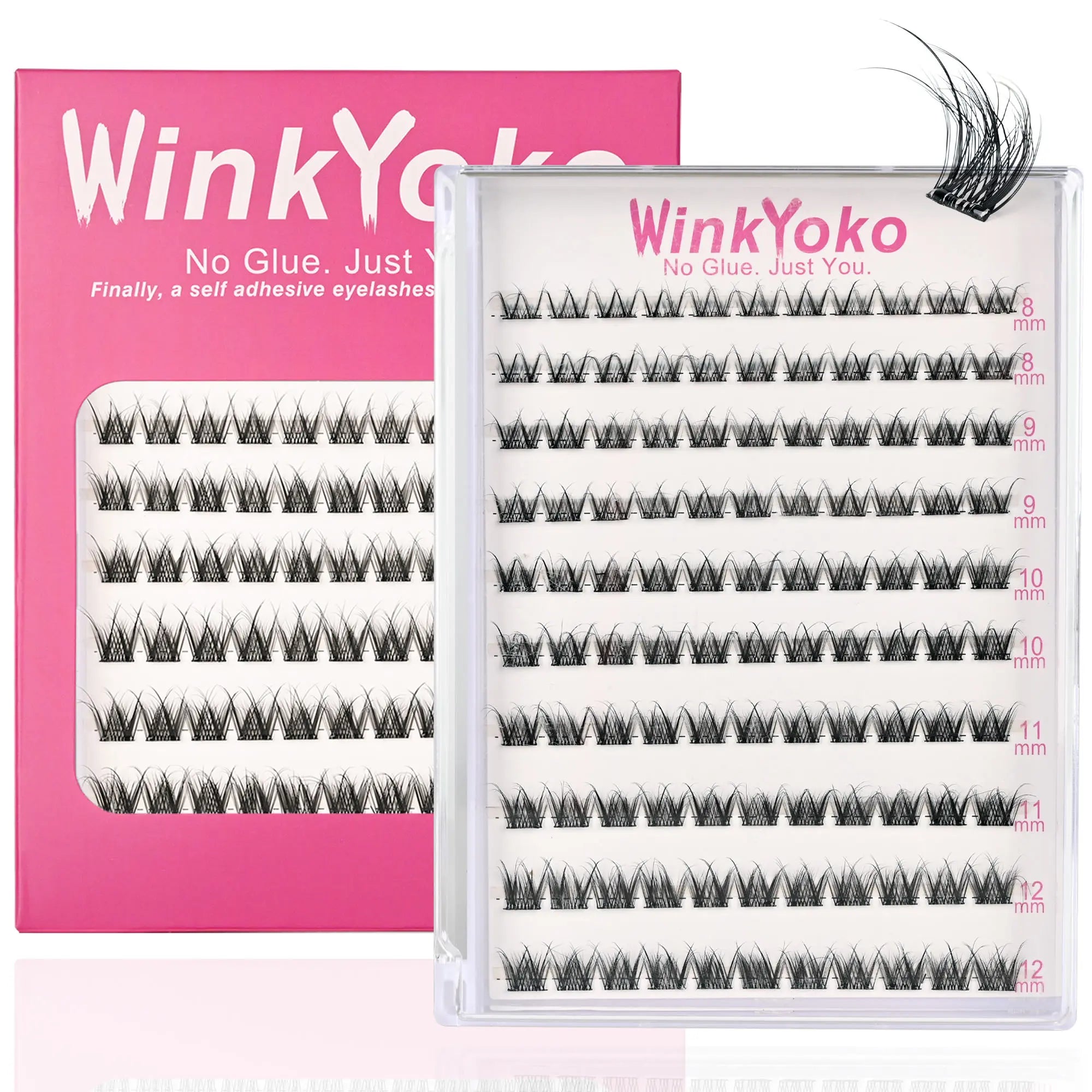 Self Adhesive Natural Lash Clusters-Fishtail Styles, Winkyoko No Glue Beginner Friendly Lashes, C Curl Diy Lash Extension, 8-14Mm Mixed Length Individval Natural-Look Eyelash Extension, Pre-Glued Long Lasting Lightweight Wispy Cat Eye Look No Glue Needed