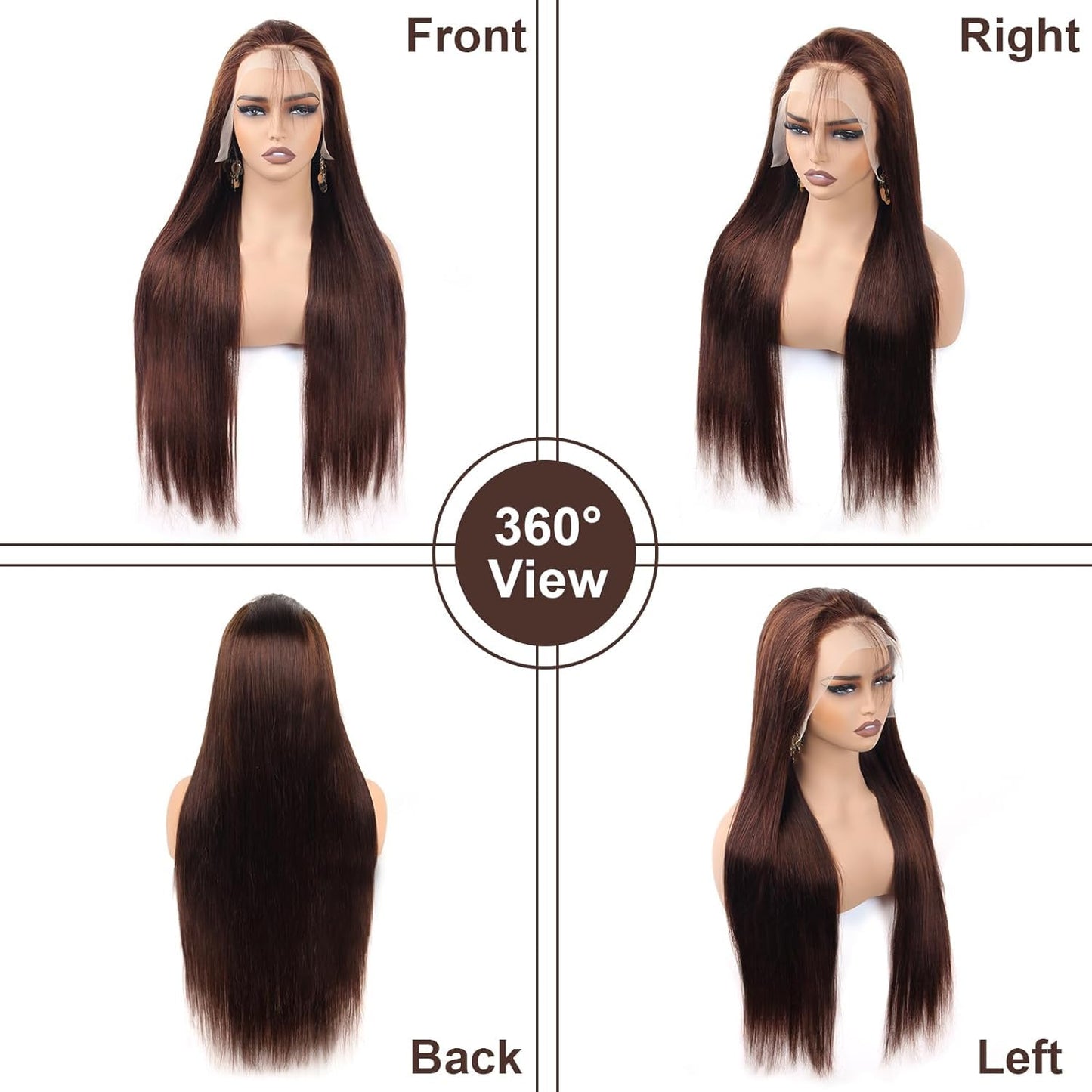 24 Inch Brown Straight Lace Front Wigs Human Hair 200 Density Chocolate Brown Lace Front Wig Straight