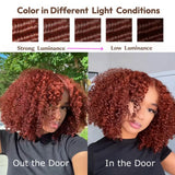 Unice 250% Density Reddish Brown Fluffy Afro Kinky Curly with Layered Finger Coil Ends Glueless 7X5 HD Lace Closure Human Hair Wigs No Slip Beginner-Friendly Natural Looking Summer Wig Super Brand Day