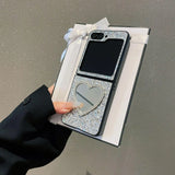 Compatible with Z Flip 8/7 FE/6/5/4/3 | Heart-Shaped Makeup Mirror Phone Case, Dazzling Starry Glitter for Folding Phone HNZ0013