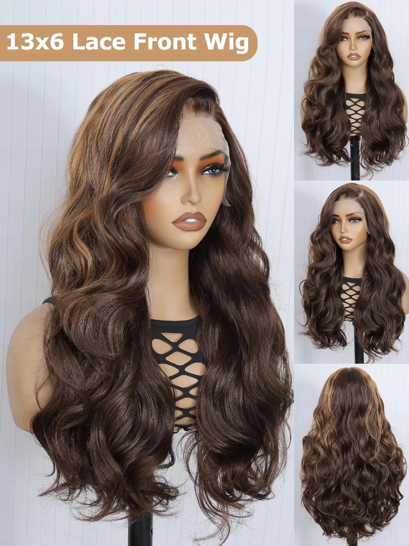 Lehanhair 24 Inch Long Body Wave Wig for Women, Gorgeous Fluffy No-Bangs Synthetic Hair Wigs Heat Resistant 13X6 Lace Front Wig for Daily Wear Wig and Parties, Glueless Wig, Fluffy Effortless Wig, Fashion Fluffy Wigs