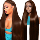 24 Inch Brown Straight Lace Front Wigs Human Hair 200 Density Chocolate Brown Lace Front Wig Straight