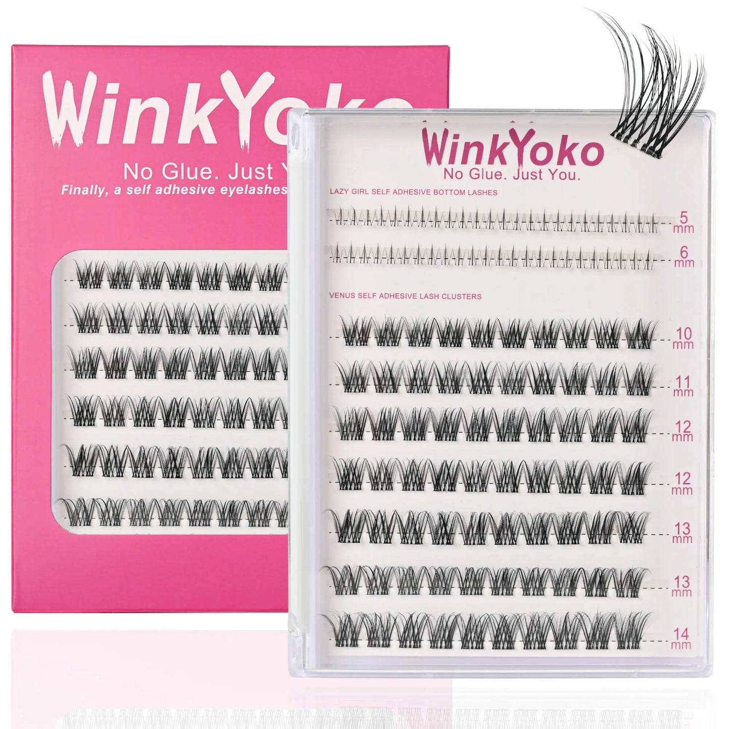 Self Adhesive Natural Lash Clusters-Fishtail Styles, Winkyoko No Glue Beginner Friendly Lashes, C Curl Diy Lash Extension, 8-14Mm Mixed Length Individval Natural-Look Eyelash Extension, Pre-Glued Long Lasting Lightweight Wispy Cat Eye Look No Glue Needed