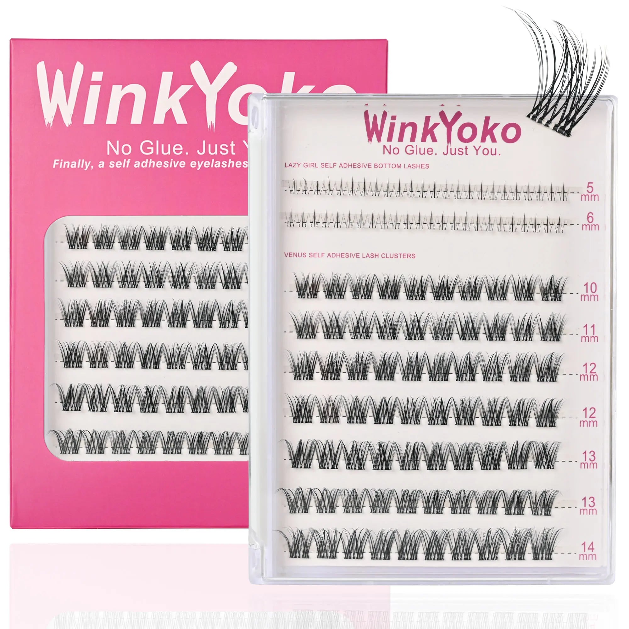Self Adhesive Natural Lash Clusters-Fishtail Styles, Winkyoko No Glue Beginner Friendly Lashes, C Curl Diy Lash Extension, 8-14Mm Mixed Length Individval Natural-Look Eyelash Extension, Pre-Glued Long Lasting Lightweight Wispy Cat Eye Look No Glue Needed