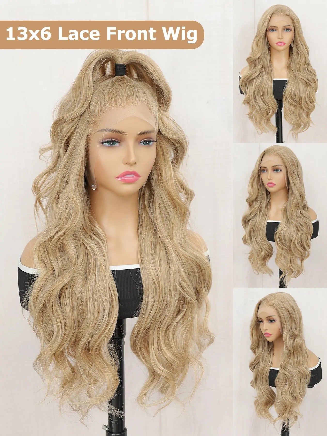 Lehanhair 24 Inch Long Body Wave Wig for Women, Gorgeous Fluffy No-Bangs Synthetic Hair Wigs Heat Resistant 13X6 Lace Front Wig for Daily Wear Wig and Parties, Glueless Wig, Fluffy Effortless Wig, Fashion Fluffy Wigs
