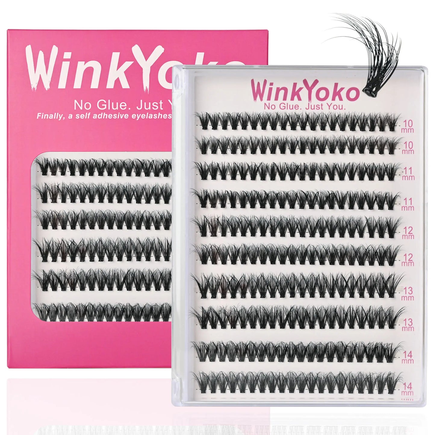 Self Adhesive Natural Lash Clusters-Fishtail Styles, Winkyoko No Glue Beginner Friendly Lashes, C Curl Diy Lash Extension, 8-14Mm Mixed Length Individval Natural-Look Eyelash Extension, Pre-Glued Long Lasting Lightweight Wispy Cat Eye Look No Glue Needed