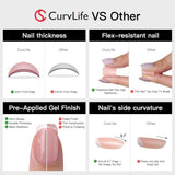 Curvlife Extra Short Squoval Press-On Nails Collection | 30PCS | Natural Nude & Pink Tones, Simple Cute, Soft Petal & Floral Styles, Glossy Jelly Finish | Summervibes | Non-Toxic Reusable Nails, Easy Application, Everyday Minimal Look for Daily Wear