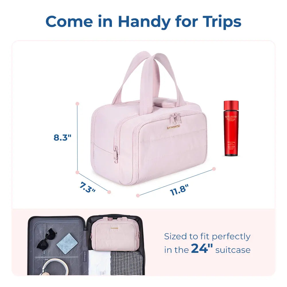 BAGSMART Crush 4-In-1 Puffy Multi-Functional Travel Toiletry Bag for Women Large Capacity Organizer with Handle for Accessories Essentials Toiletries Makeup Organizer Storage Bag Brush Pouch Travel Essentials Tiktokshopsummersale