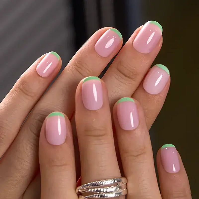 Curvlife Extra Short Squoval Press-On Nails Collection | 30PCS | Natural Nude & Pink Tones, Simple Cute, Soft Petal & Floral Styles, Glossy Jelly Finish | Summervibes | Non-Toxic Reusable Nails, Easy Application, Everyday Minimal Look for Daily Wear