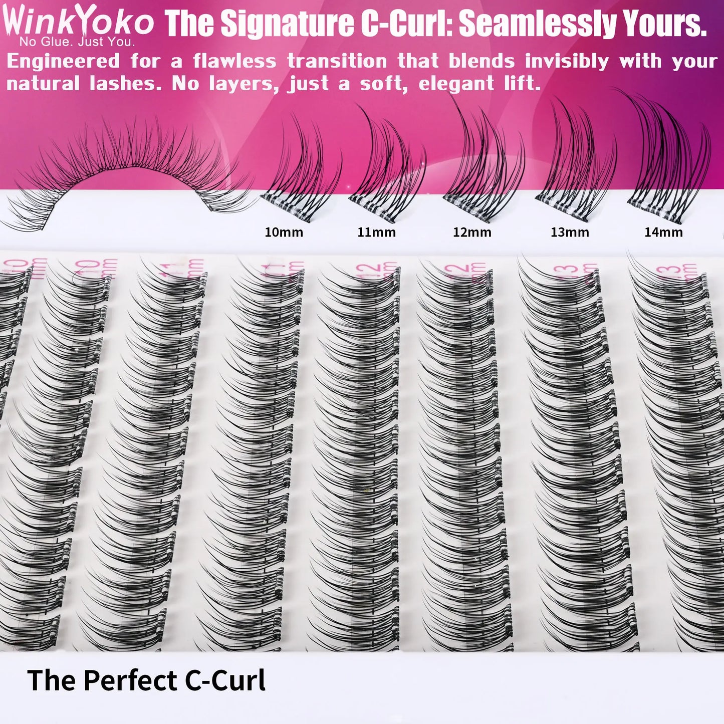 Self Adhesive Natural Lash Clusters-Fishtail Styles, Winkyoko No Glue Beginner Friendly Lashes, C Curl Diy Lash Extension, 8-14Mm Mixed Length Individval Natural-Look Eyelash Extension, Pre-Glued Long Lasting Lightweight Wispy Cat Eye Look No Glue Needed