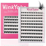 Self Adhesive Natural Lash Clusters-Fishtail Styles, Winkyoko No Glue Beginner Friendly Lashes, C Curl Diy Lash Extension, 8-14Mm Mixed Length Individval Natural-Look Eyelash Extension, Pre-Glued Long Lasting Lightweight Wispy Cat Eye Look No Glue Needed