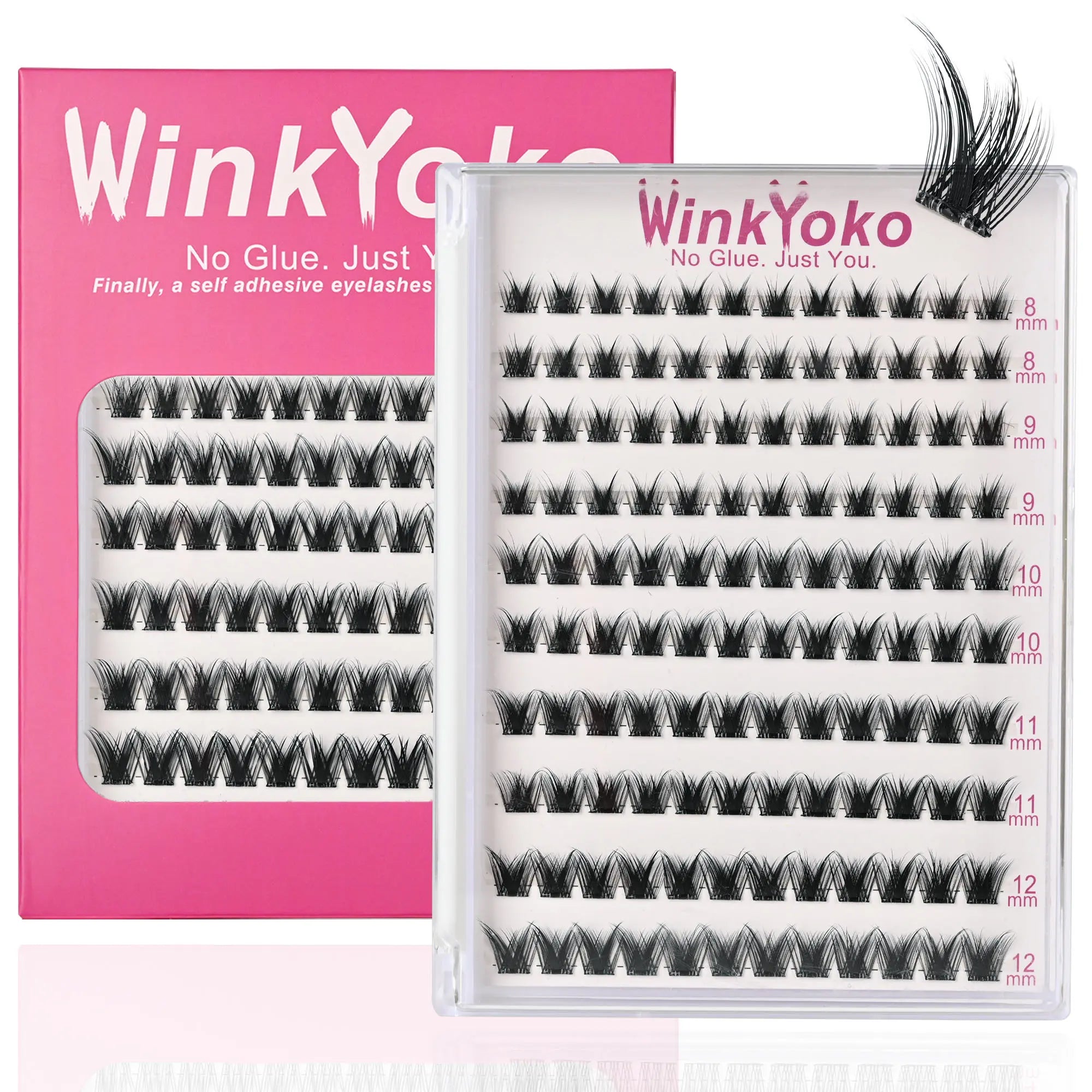 Self Adhesive Natural Lash Clusters-Fishtail Styles, Winkyoko No Glue Beginner Friendly Lashes, C Curl Diy Lash Extension, 8-14Mm Mixed Length Individval Natural-Look Eyelash Extension, Pre-Glued Long Lasting Lightweight Wispy Cat Eye Look No Glue Needed