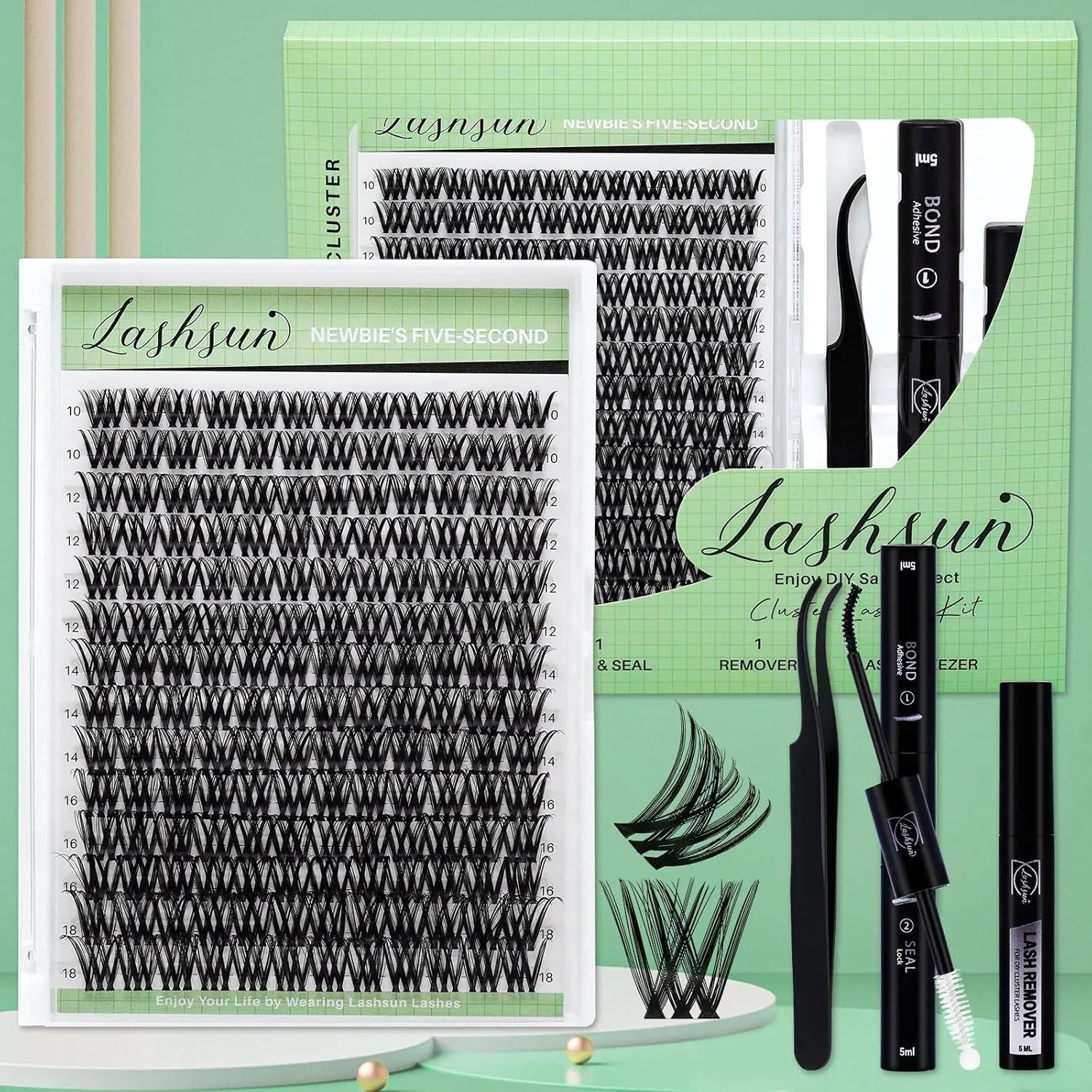 Lash Clusters Kit Wispy Eyelash Clusters Lashes Cluster Kit Cluster Eyelash Extensions Pestañas Postizas Naturales Thin Invisible Lash Band+Lash Bond&Seal,Tweezers (WL2-5 Kit)
