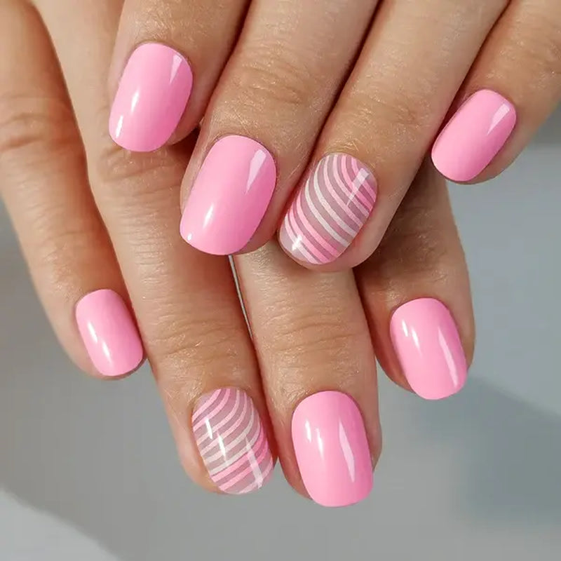 Curvlife Extra Short Squoval Press-On Nails Collection | 30PCS | Natural Nude & Pink Tones, Simple Cute, Soft Petal & Floral Styles, Glossy Jelly Finish | Summervibes | Non-Toxic Reusable Nails, Easy Application, Everyday Minimal Look for Daily Wear