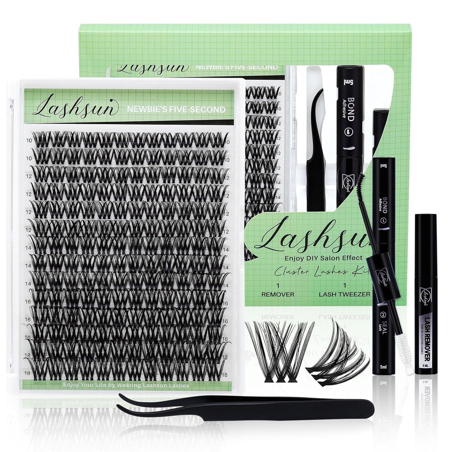 Lash Clusters Kit Wispy Eyelash Clusters Lashes Cluster Kit Cluster Eyelash Extensions Pestañas Postizas Naturales Thin Invisible Lash Band+Lash Bond&Seal,Tweezers (WL2-5 Kit)