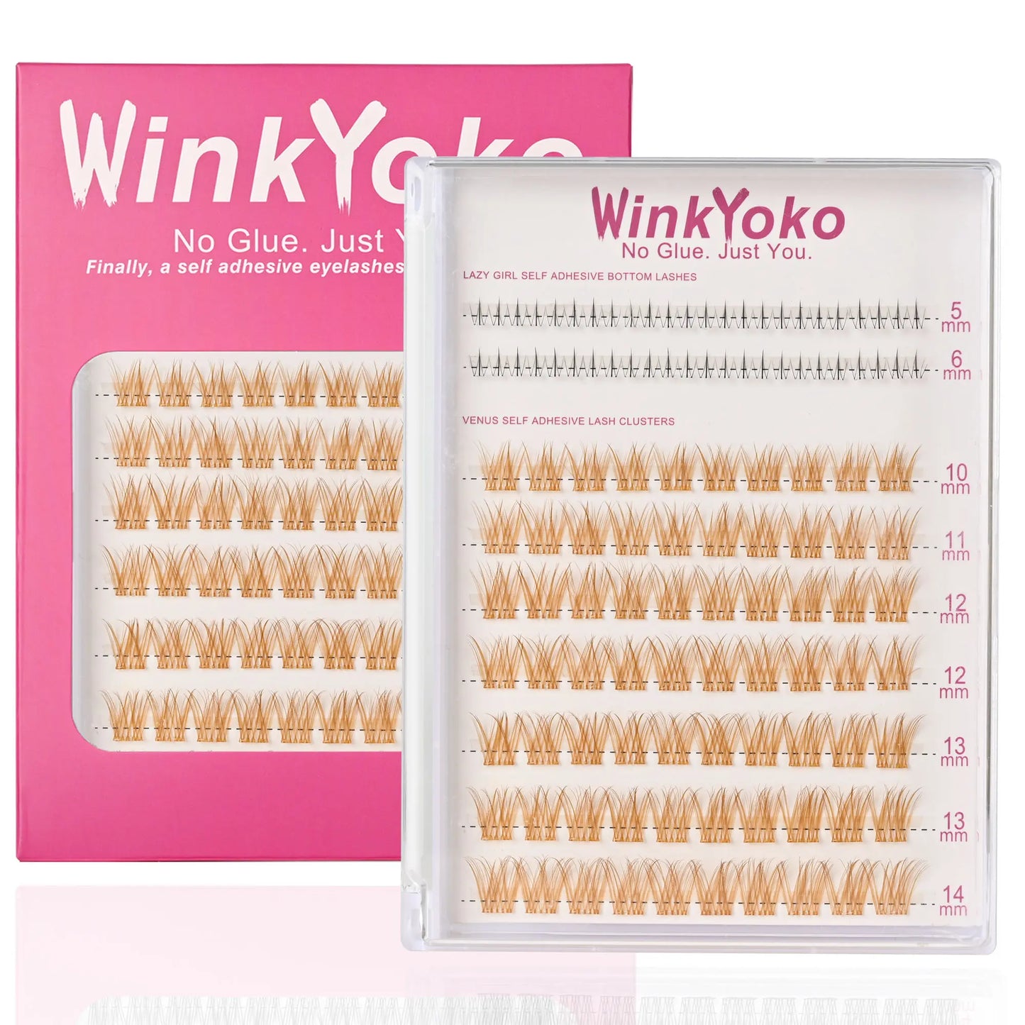 Self Adhesive Natural Lash Clusters-Fishtail Styles, Winkyoko No Glue Beginner Friendly Lashes, C Curl Diy Lash Extension, 8-14Mm Mixed Length Individval Natural-Look Eyelash Extension, Pre-Glued Long Lasting Lightweight Wispy Cat Eye Look No Glue Needed