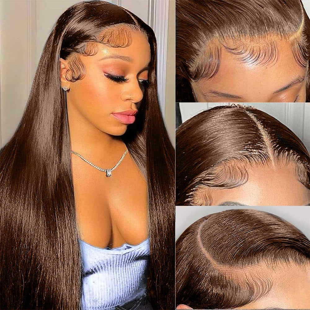 24 Inch Brown Straight Lace Front Wigs Human Hair 200 Density Chocolate Brown Lace Front Wig Straight