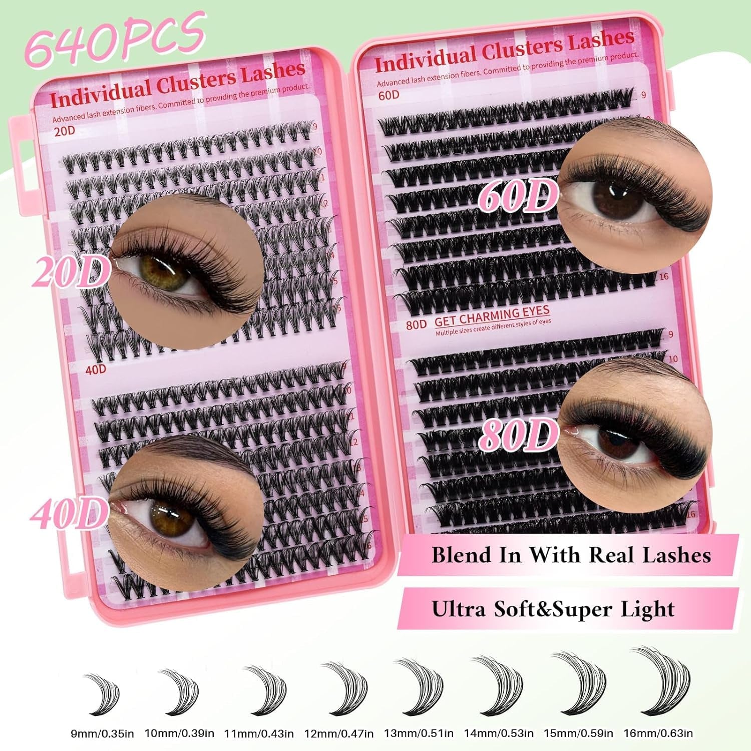 Lash Clusters Kit 640Pcs Eyelash Clusters Wispy Cluster Eyelash Extensions Pestañas Postizas Naturales Lash Extension Kit with Lash Bond&Seal,Lash Tweezers (Color-004)