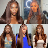 24 Inch Brown Straight Lace Front Wigs Human Hair 200 Density Chocolate Brown Lace Front Wig Straight