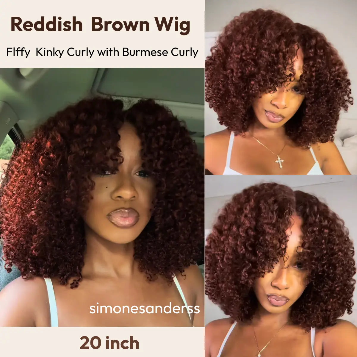 Unice 250% Density Reddish Brown Fluffy Afro Kinky Curly with Layered Finger Coil Ends Glueless 7X5 HD Lace Closure Human Hair Wigs No Slip Beginner-Friendly Natural Looking Summer Wig Super Brand Day