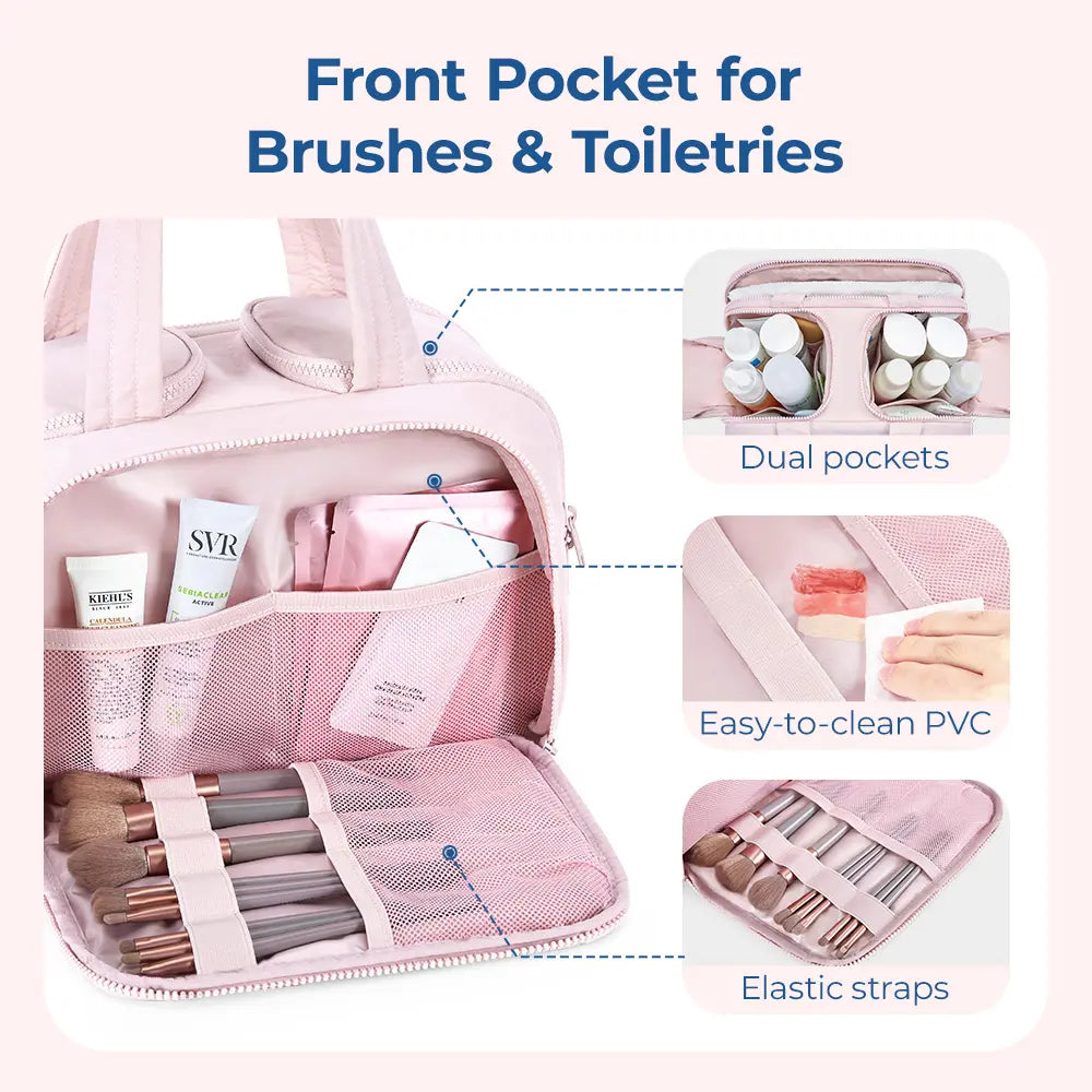 BAGSMART Crush 4-In-1 Puffy Multi-Functional Travel Toiletry Bag for Women Large Capacity Organizer with Handle for Accessories Essentials Toiletries Makeup Organizer Storage Bag Brush Pouch Travel Essentials Tiktokshopsummersale