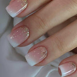 Square Ombre Press on Nails -Soft Gel Press on Nails Short Pink Fake Nails Square Bling Glossy False Nail Tips Artificial Nails for Women and Girls,24Pcs