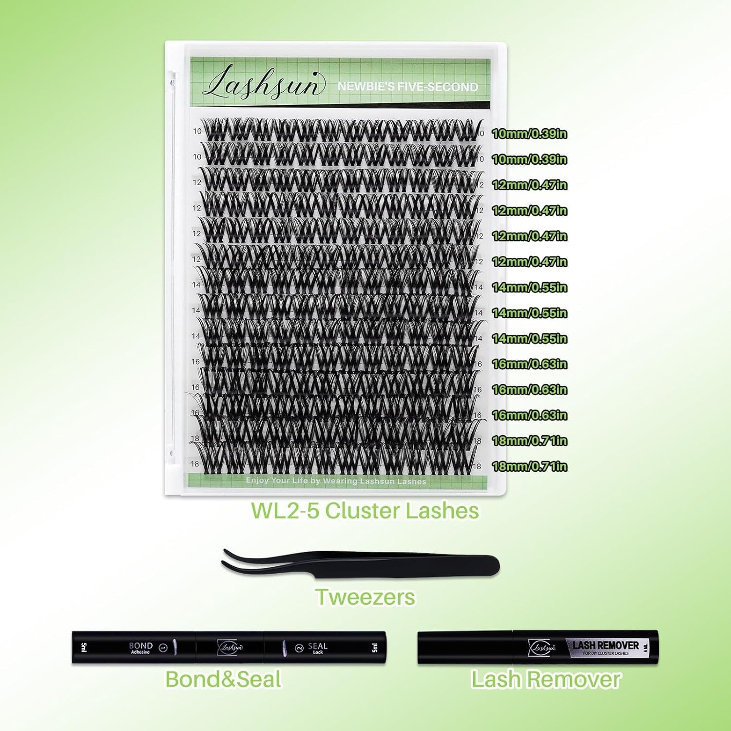 Lash Clusters Kit Wispy Eyelash Clusters Lashes Cluster Kit Cluster Eyelash Extensions Pestañas Postizas Naturales Thin Invisible Lash Band+Lash Bond&Seal,Tweezers (WL2-5 Kit)