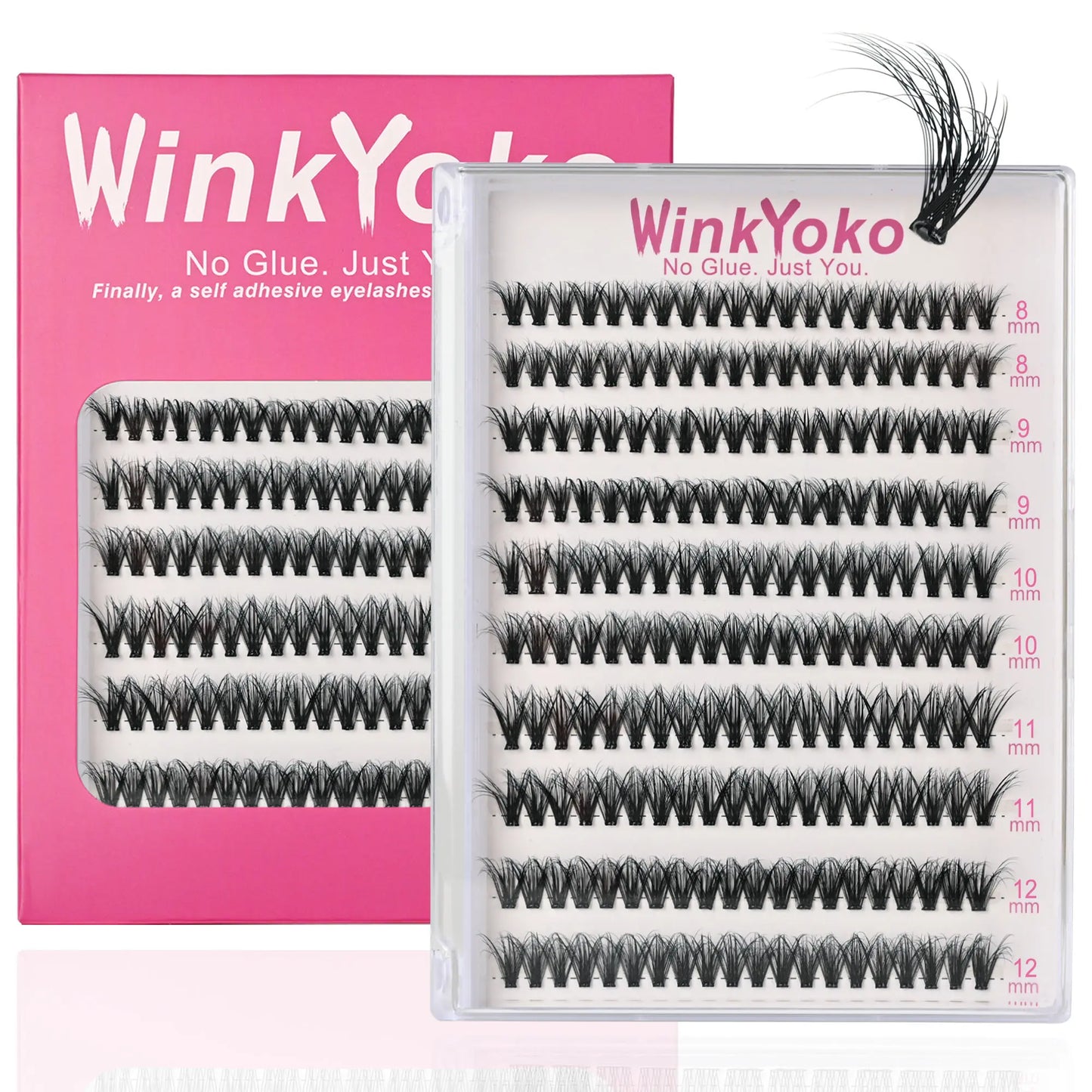 Self Adhesive Natural Lash Clusters-Fishtail Styles, Winkyoko No Glue Beginner Friendly Lashes, C Curl Diy Lash Extension, 8-14Mm Mixed Length Individval Natural-Look Eyelash Extension, Pre-Glued Long Lasting Lightweight Wispy Cat Eye Look No Glue Needed