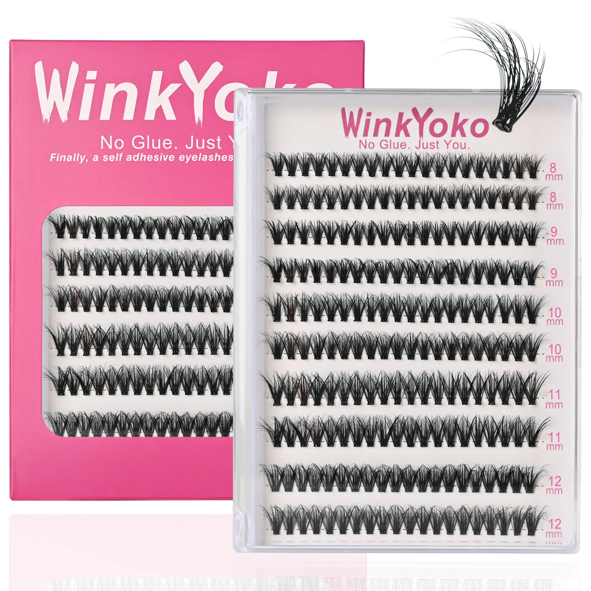 Self Adhesive Natural Lash Clusters-Fishtail Styles, Winkyoko No Glue Beginner Friendly Lashes, C Curl Diy Lash Extension, 8-14Mm Mixed Length Individval Natural-Look Eyelash Extension, Pre-Glued Long Lasting Lightweight Wispy Cat Eye Look No Glue Needed