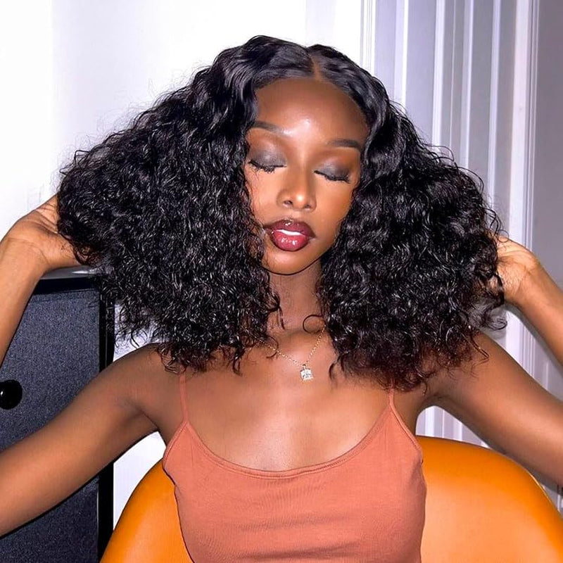 Curly Human Hair Wig 13X6 Ready to Wear Glueless Wigs Human Hair HD Lace Frontal Wigs 14Inch 180 Density Virgin Human Hair Pre Plucked Pre Cut Bleached Knots for Women