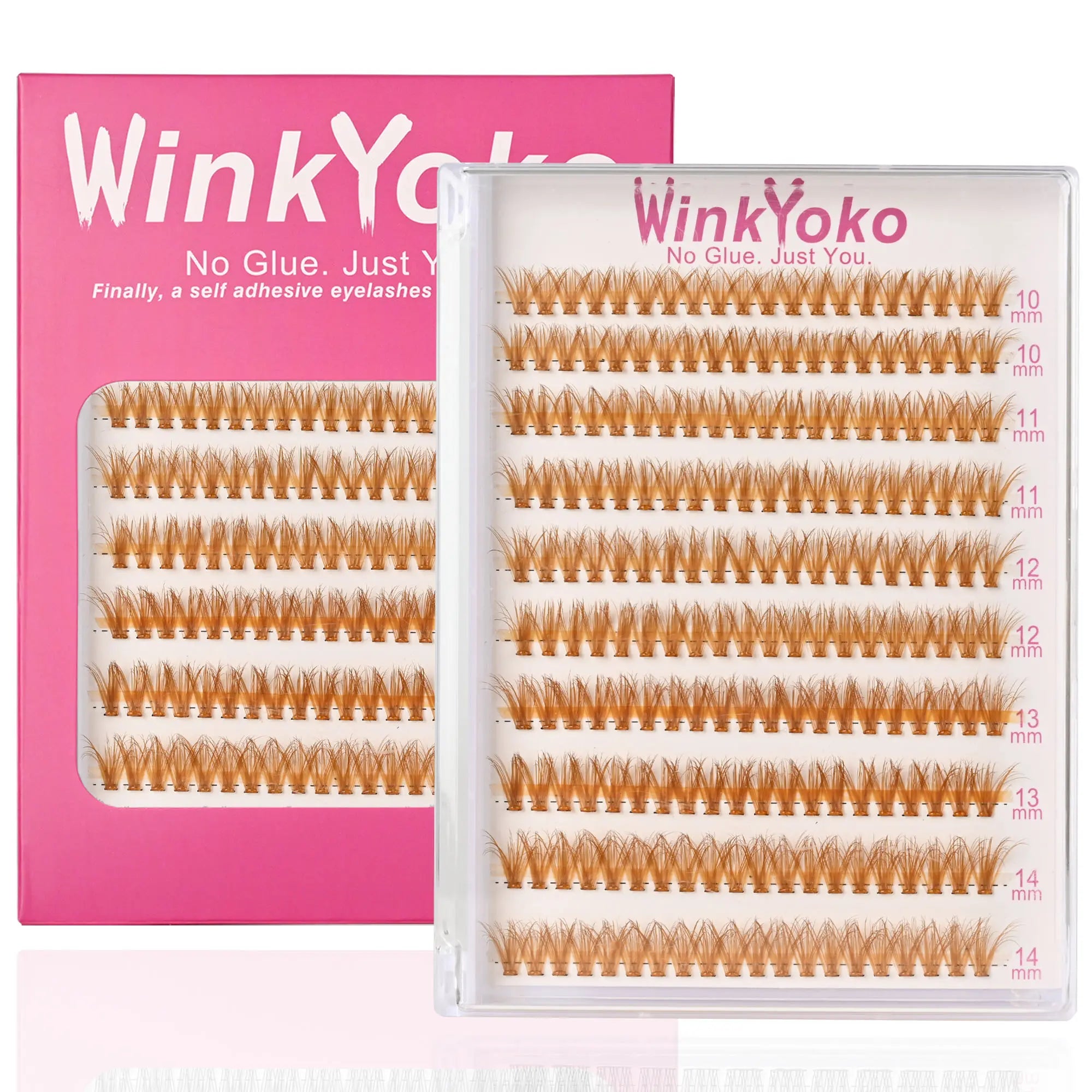 Self Adhesive Natural Lash Clusters-Fishtail Styles, Winkyoko No Glue Beginner Friendly Lashes, C Curl Diy Lash Extension, 8-14Mm Mixed Length Individval Natural-Look Eyelash Extension, Pre-Glued Long Lasting Lightweight Wispy Cat Eye Look No Glue Needed