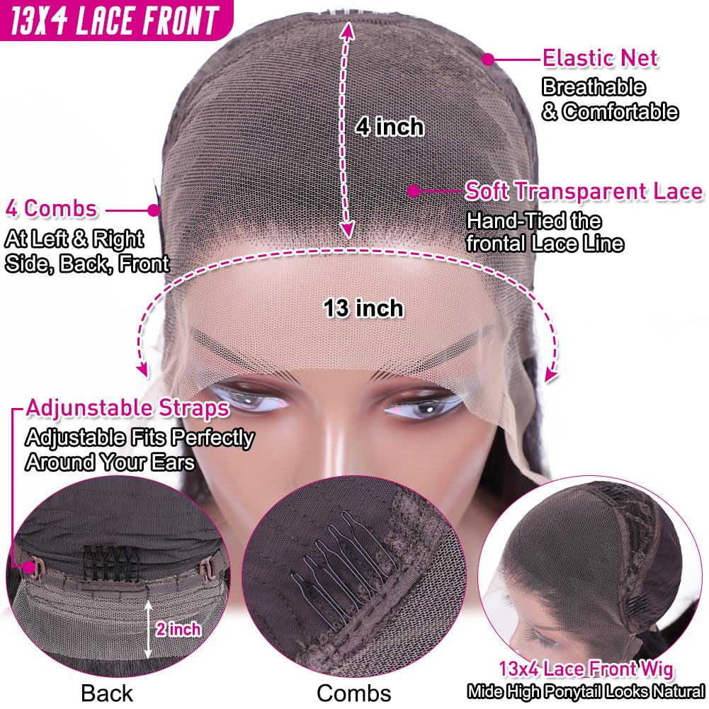 220% HD Lace Front Wigs Human Hair Pre Plucked 26 Inch | 12A 13X4 Lace Frontal Human Hair Wigs for Black Women Pre Bleached Small Knots Natural Hairline Natural Black Color