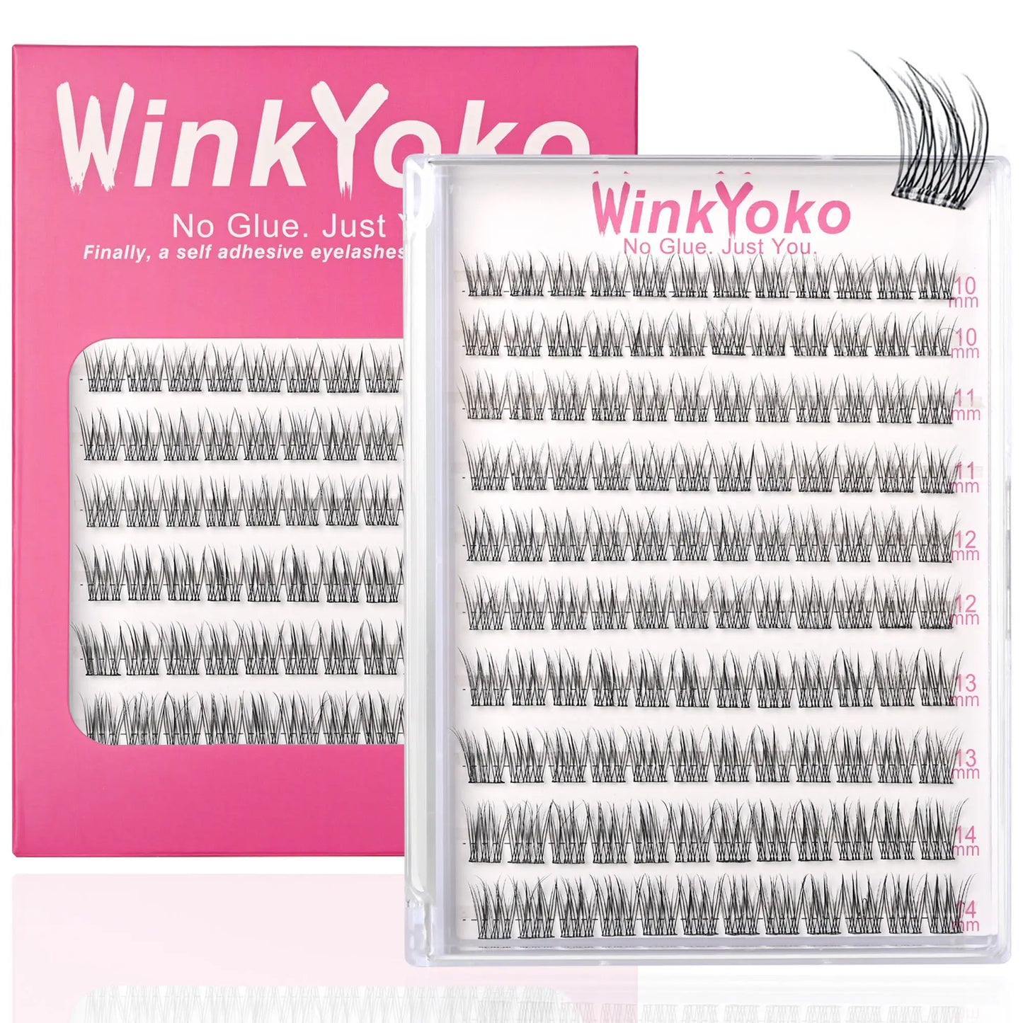 Self Adhesive Natural Lash Clusters-Fishtail Styles, Winkyoko No Glue Beginner Friendly Lashes, C Curl Diy Lash Extension, 8-14Mm Mixed Length Individval Natural-Look Eyelash Extension, Pre-Glued Long Lasting Lightweight Wispy Cat Eye Look No Glue Needed